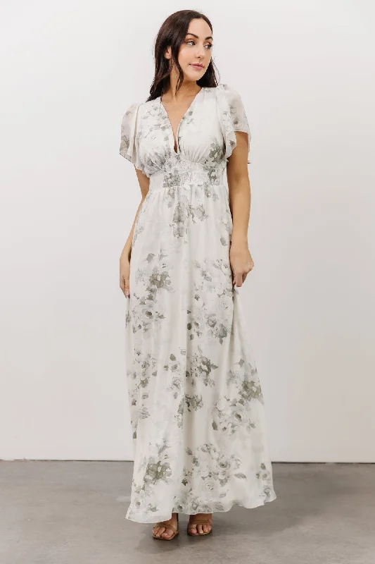 Alexandria Smocked Maxi Dress | Dusty Sage Floral Fashionable High-Low Maxi Dress