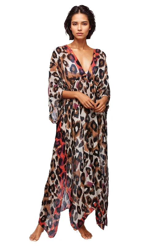 Poolside Maxi Dress Animal Kingdom  Print in Red Elegant Maxi Dress with Belt