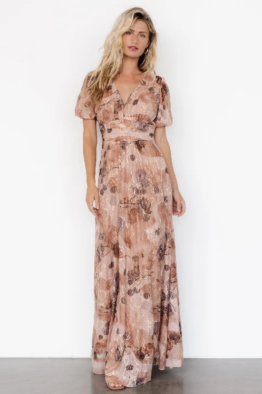 Ardley Maxi Dress | Taupe Floral Fashionable Printed Maxi Dress