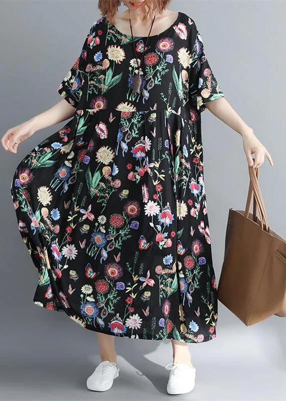 baggy floral cotton blended maxi dress oversize O neck caftans boutique baggy dresses gown Stylish Empire Waist Maxi Dress