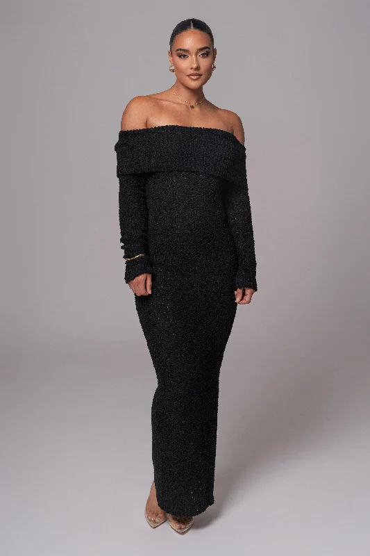 Black Olivea Knit Maxi Dress Cozy Wrap Maxi Dress