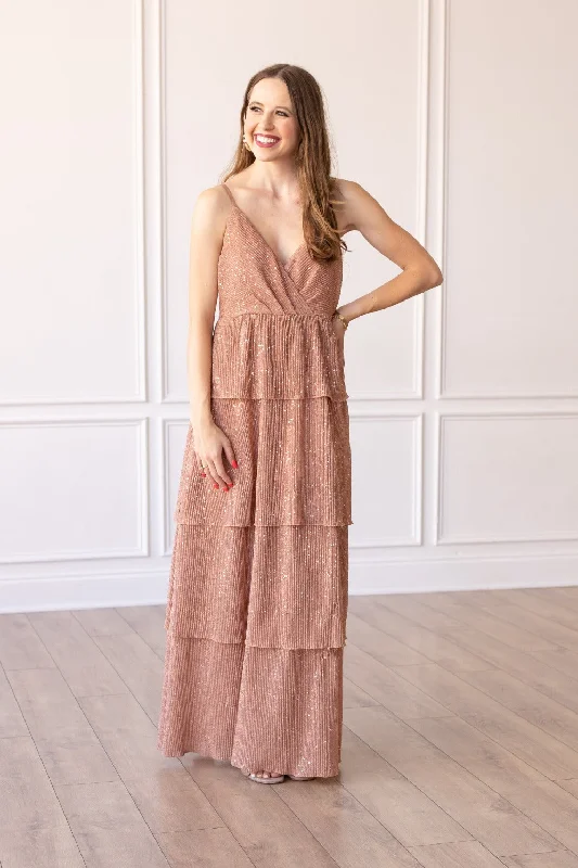 Blushing Brilliance Layered Maxi Dress Elegant Maxi Dress with Drapes