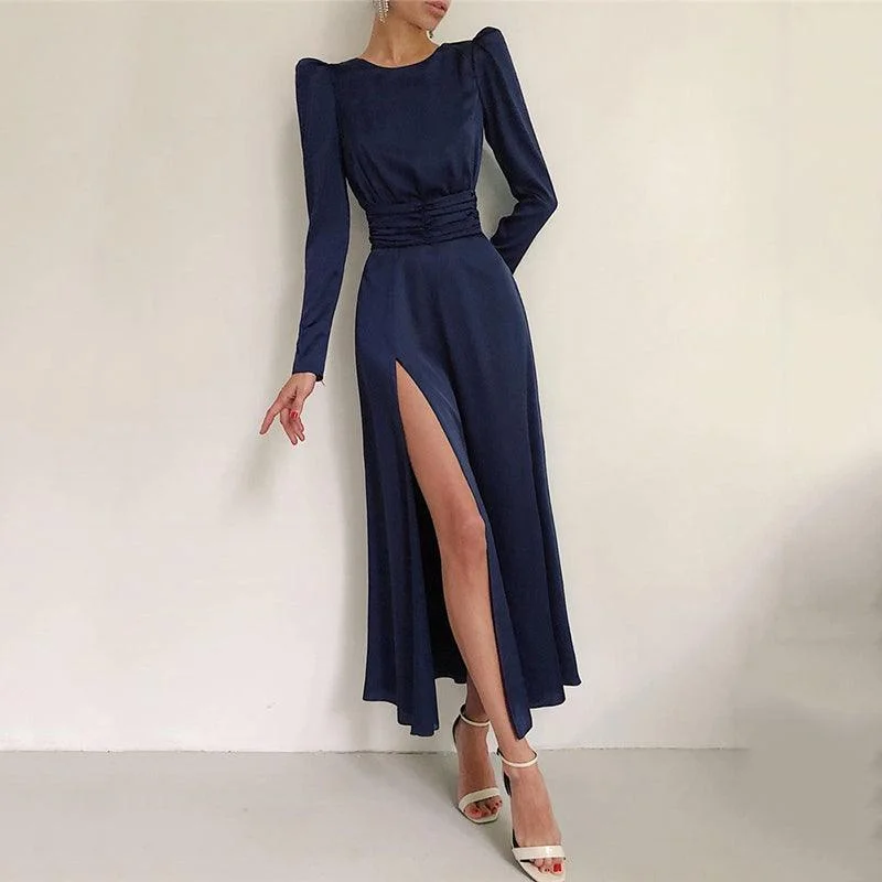 KittenAlarm - Callia Belted Thigh Slit Maxi Dress Elegant Maxi Dress with Ruffles