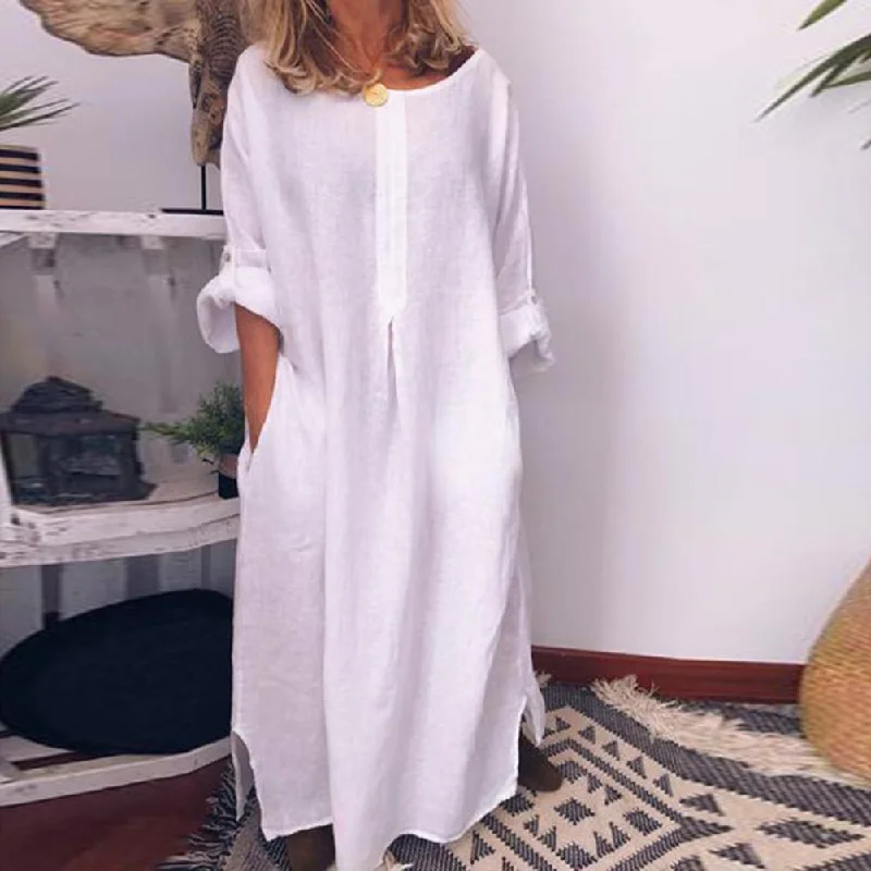 Amy Fashion - Casual Solid Color Oversize Maxi Dress Cozy Knit Maxi Dress