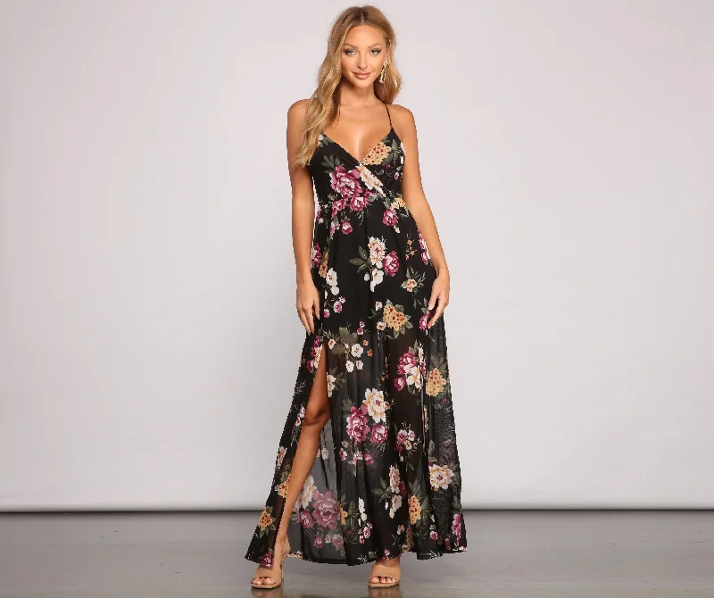 Pop Of Floral Charming Mesh Maxi Dress Cozy Ribbed Maxi Dress