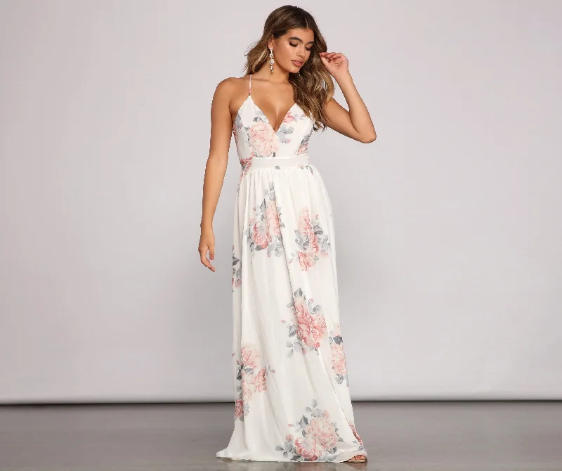 Forever Gorgeous Floral Charming Chiffon Maxi Dress Classic Black Maxi Dress