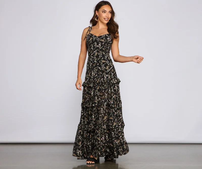 Floral Desire Stylish Ruffled Maxi Dress Comfortable Bohemian Maxi Dress