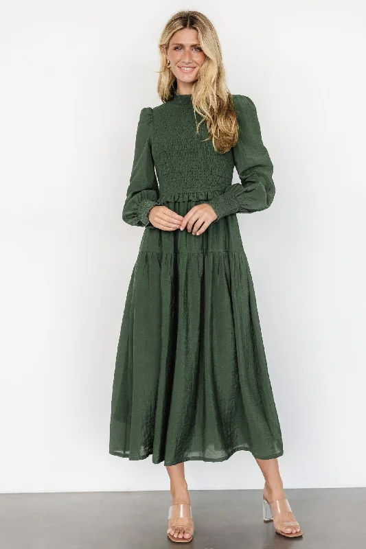 Daria Smocked Maxi Dress | Juniper Green Fashionable High-Low Maxi Dress