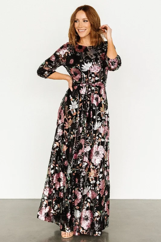 Destiny Sequin Maxi Dress | Black Multi Comfortable Bohemian Maxi Dress