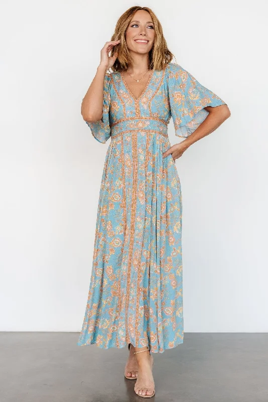 Elissa Maxi Dress | Dusty Blue Floral Comfortable Ruffle Maxi Dress