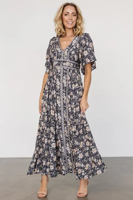 Elissa Maxi Dress | Midnight Floral Elegant Wraparound Maxi Dress