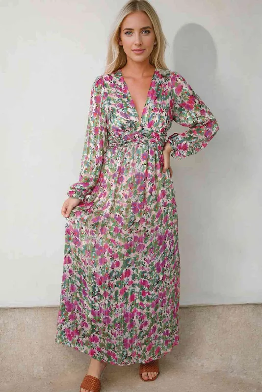 Floral Deep V Maxi Dress Cozy Open-Back Maxi Dress