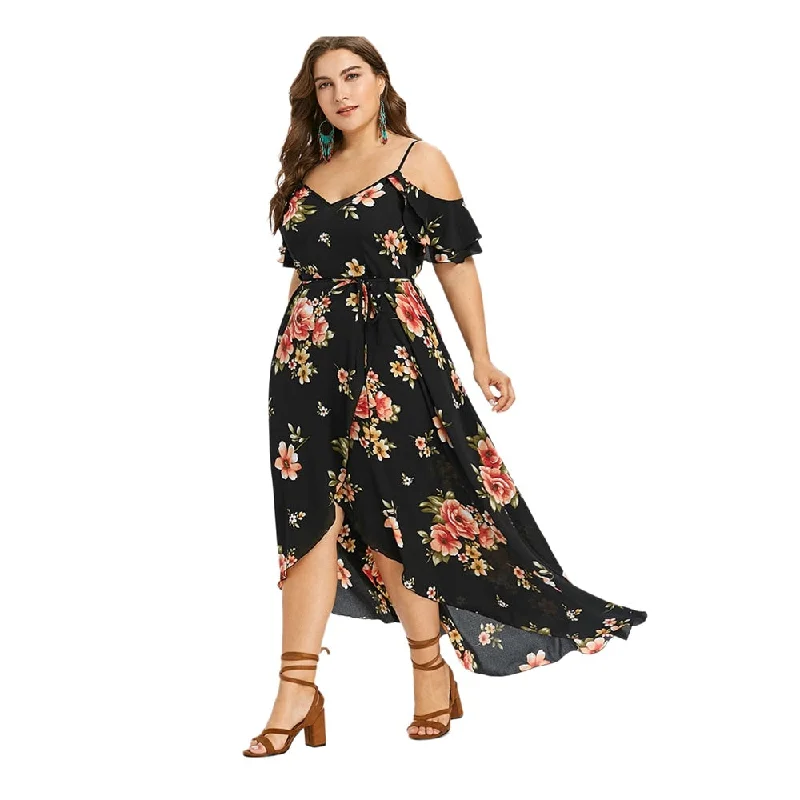 Floral Print Maxi Dress Trendy Maxi Dress with Belt