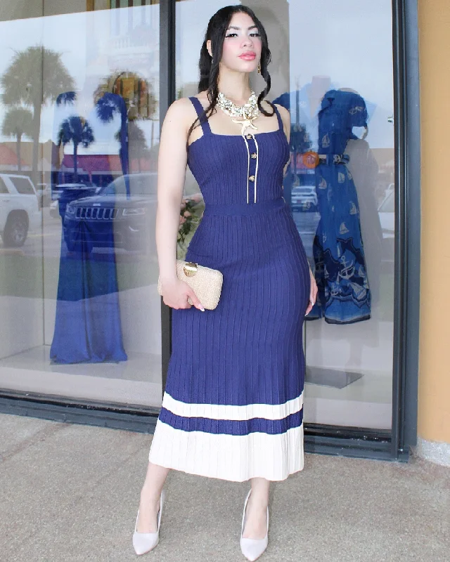 Having A Moment  Knitted Maxi Dress Navy Elegant Velvet Maxi Dress