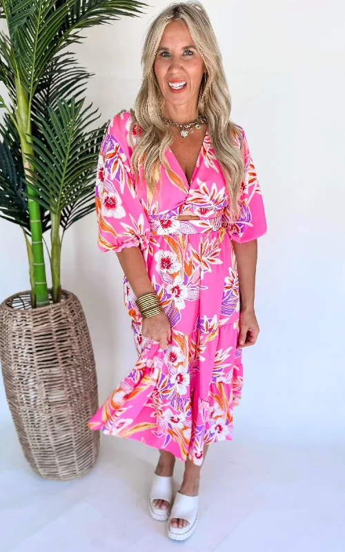 Island Getaway Tropical Maxi Dress Stylish Button-Up Maxi Dress