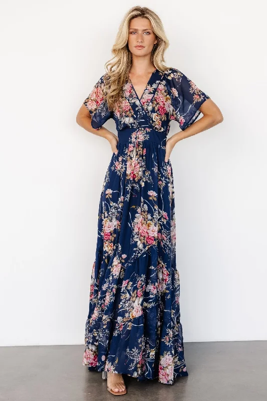 Katherine Maxi Dress | Navy + Pink Floral Cozy Knitted Maxi Dress