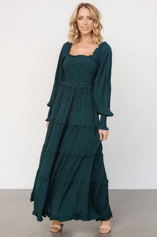 Lana Smocked Maxi Dress | Dark Green Cozy Ribbed Maxi Dress