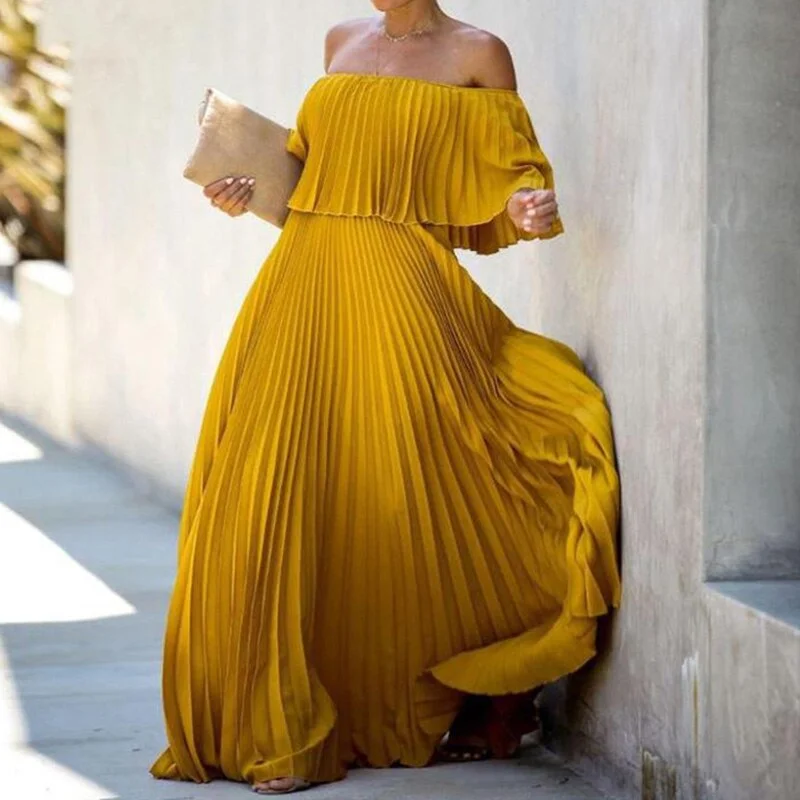 Amy Fashion - Long Sexy Strapless Maxi Dresses Trendy Ruffled Maxi Dress