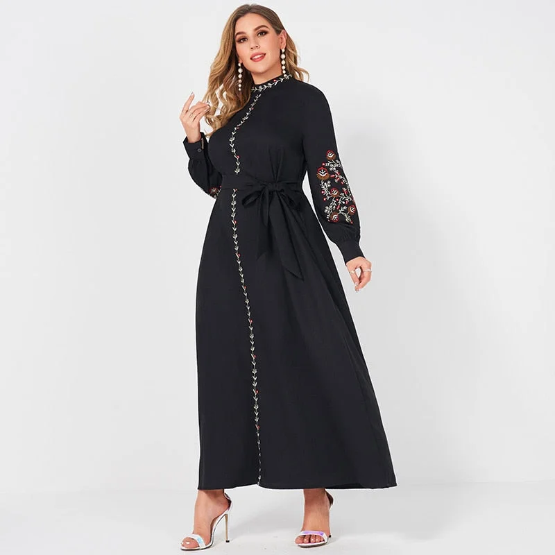 Amy Fashion - Long Sleeve Loose Belt Sweet Maxi Dress Trendy Maxi Dress with Straps