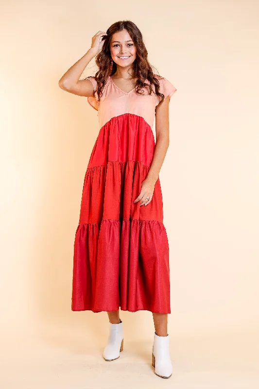 Loving Him Was Red Tiered Maxi Dress Trendy V-Neck Maxi Dress