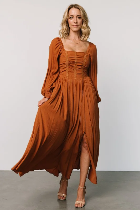 Maddalena Maxi Dress | Camel Comfortable Fitted Maxi Dress