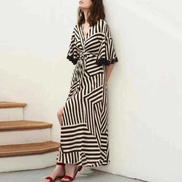 KittenAlarm - Marie Striped Maxi Dress Fashionable Halter Neck Maxi Dress