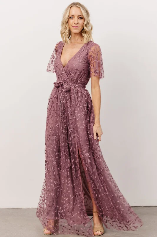 Marseille Embossed Maxi Dress | Lavender Trendy Maxi Dress with Belt