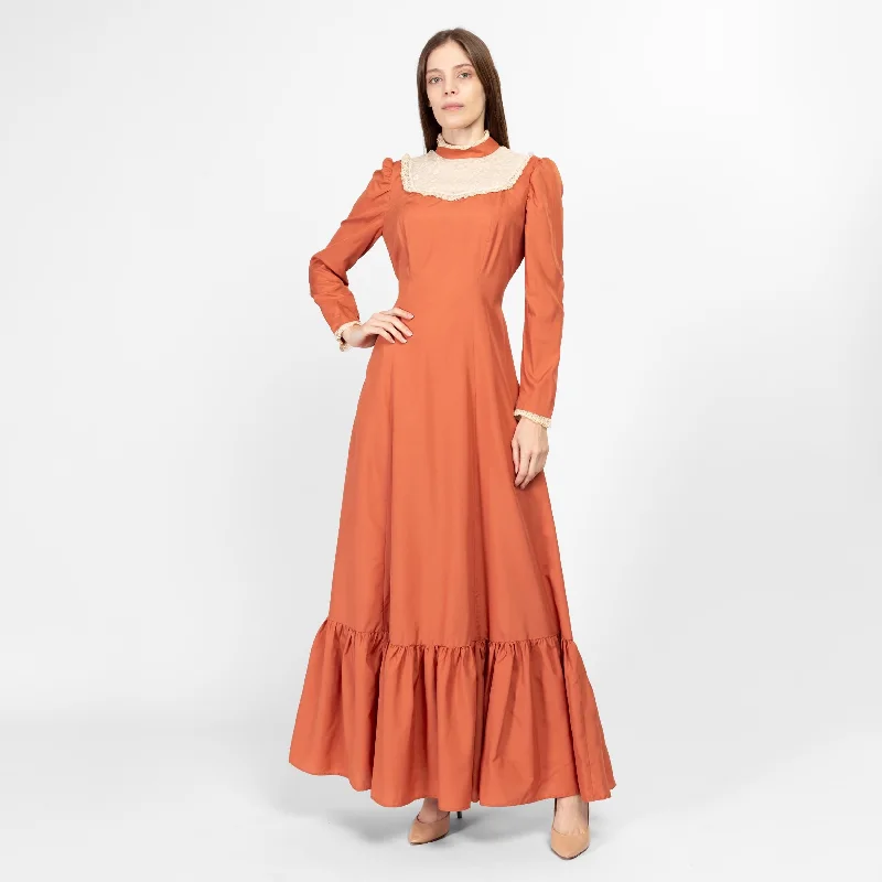 Medium 70s Does Victorian Orange Prairie Maxi Dress Chic Sleeveless Maxi Dress