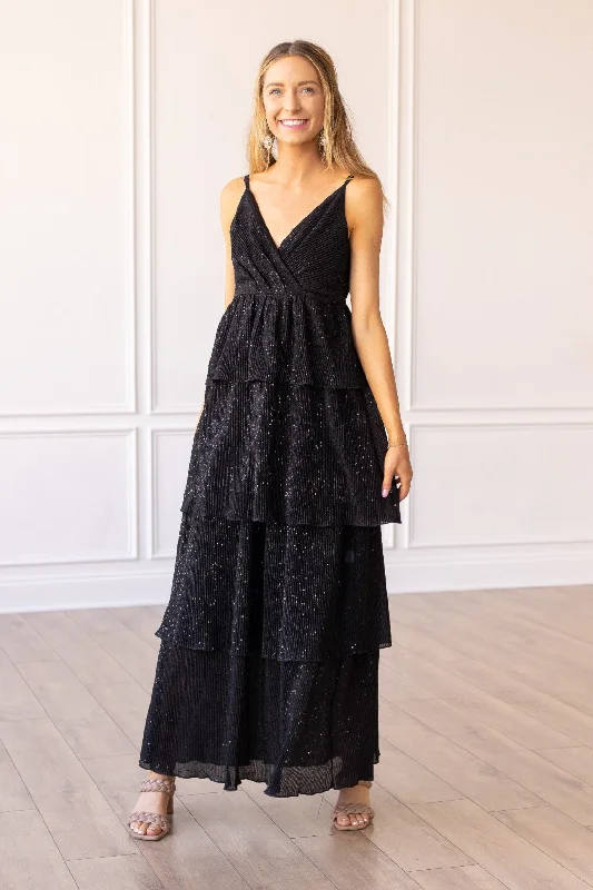 Midnight Glamour Layered Maxi Dress Stylish V-Neck Maxi Dress