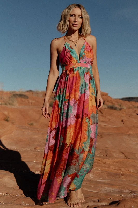 Miramar Maxi Dress | Multi Print Stylish Boho Chic Maxi Dress