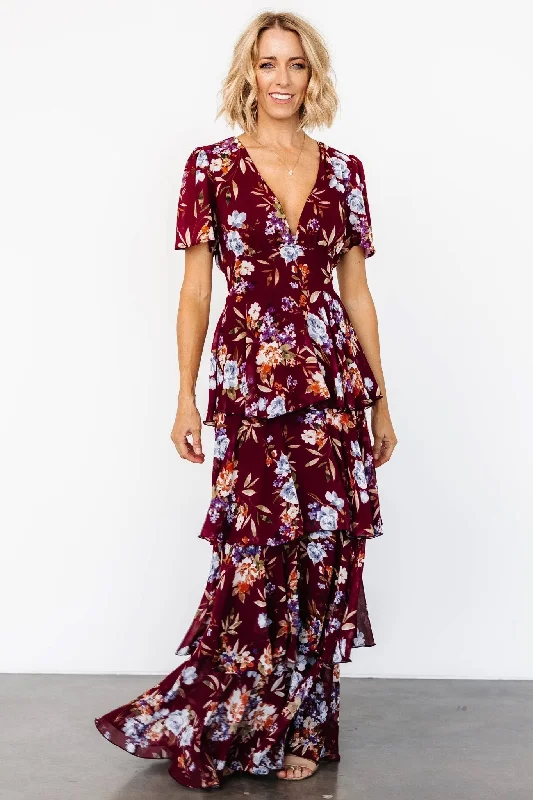 Montaigne Ruffle Maxi Dress | Mulberry Floral Elegant Wraparound Maxi Dress