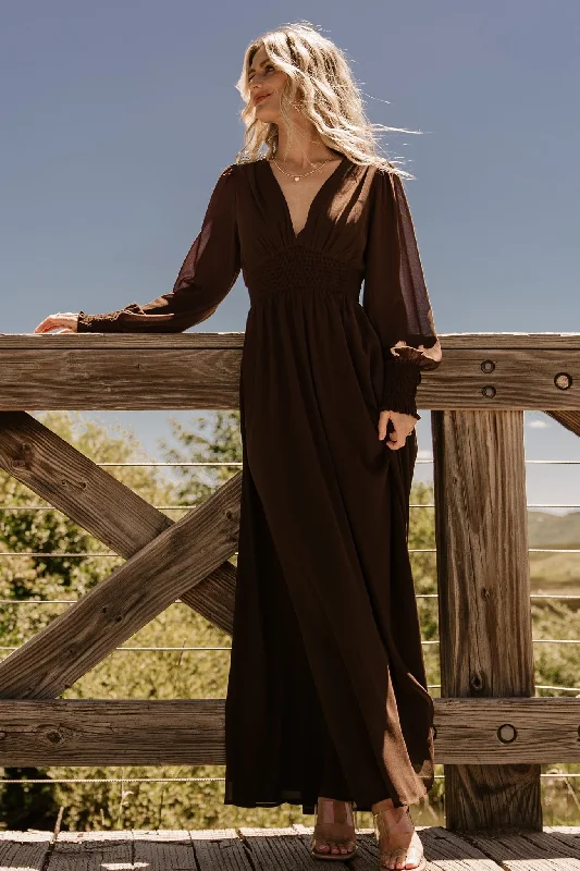 Olivia Maxi Dress | Dark Brown Comfortable Plunging Neckline Maxi Dress