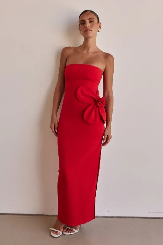 Ruby Maxi Dress (Red) Fashionable Open-Back Maxi Dress