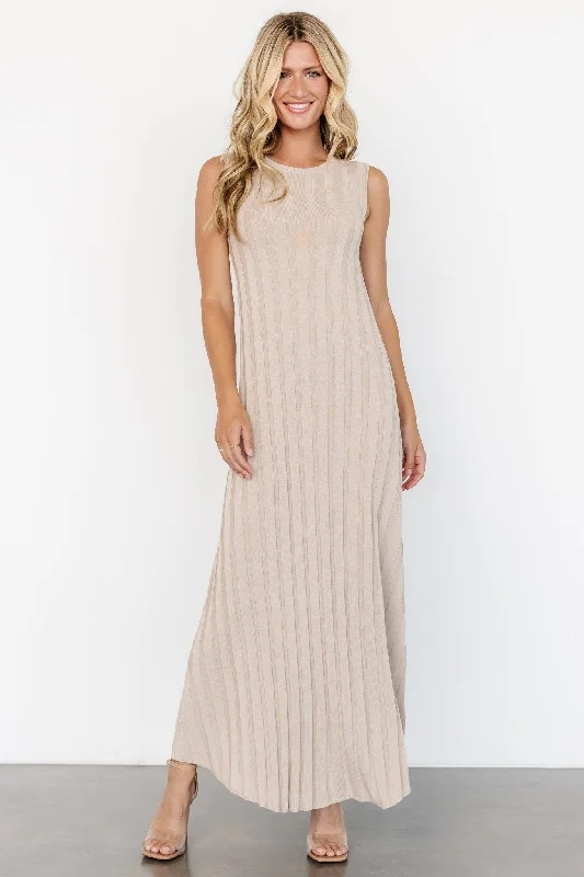 Skylar Tank Maxi Dress | Taupe Elegant Maxi Dress with Ruffles