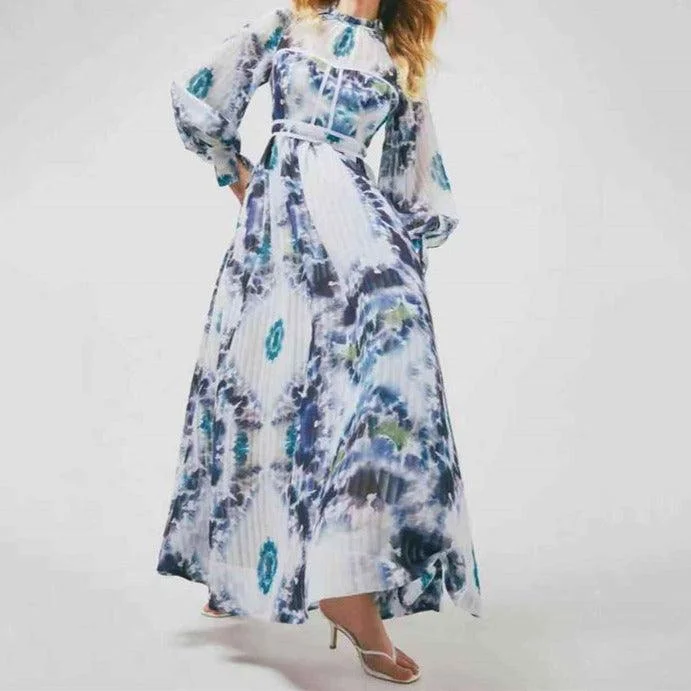 KittenAlarm - Talitha Tie-dye Poet Sleeves Maxi Dress Fashionable Layered Maxi Dress