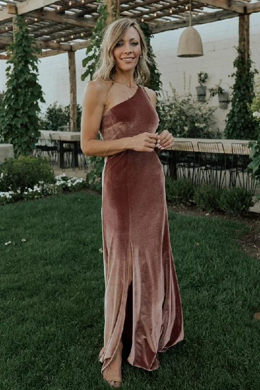 Tatiana Velvet One Shoulder Maxi Dress | Rose Stylish Boho Chic Maxi Dress