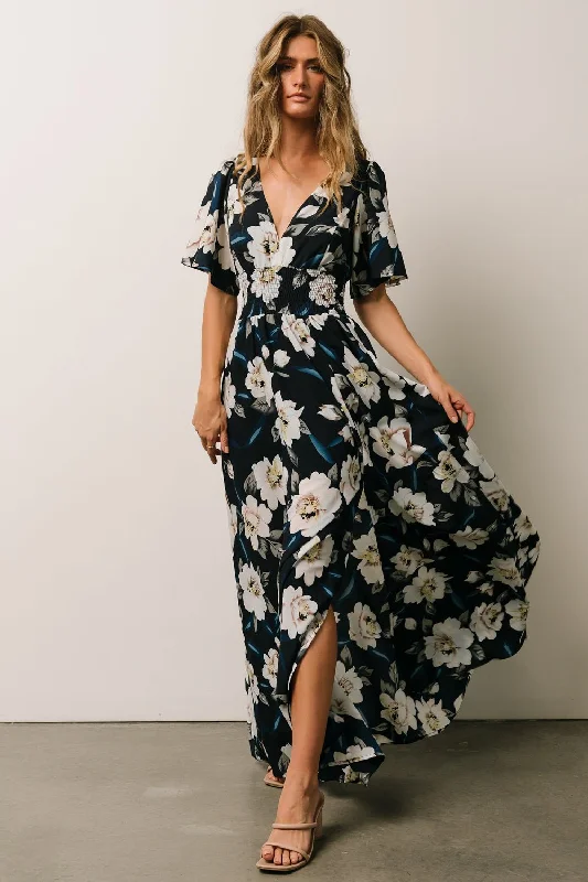 Verona Smocked Maxi Dress | Navy + White Floral Chic Summer Maxi Dress