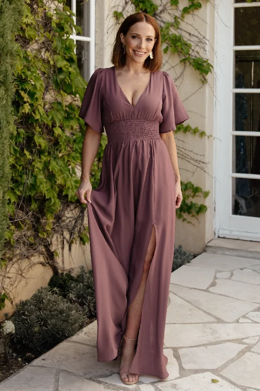 Verona Smocked Maxi Dress | Vintage Plum Fashionable High-Waist Maxi Dress