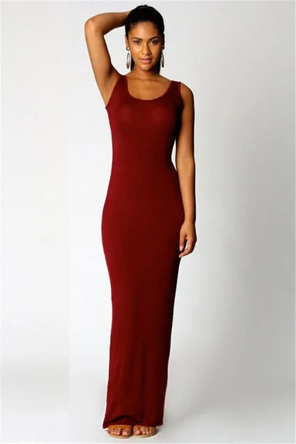 Amy Fashion - Sexy Dress O-neck Sleeveless Slim Maxi Dress Comfortable Casual Maxi Dress