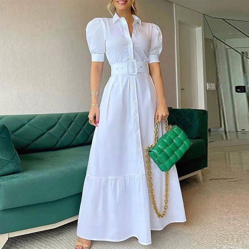 Amy Fashion - Vintage Puff Sleeve Party Maxi Dress Fashionable Chiffon Tiered Maxi Dress