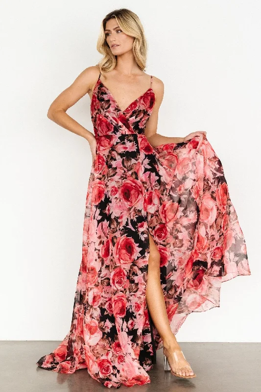 Vivienne Maxi Dress | Pink + Black Floral Stylish Boho Chic Maxi Dress