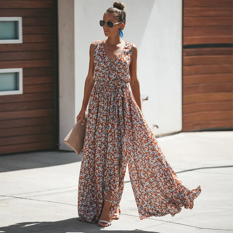 Amy Fashion - New Fashion Floral Print Maxi Dresses Elegant Boho Maxi Dress