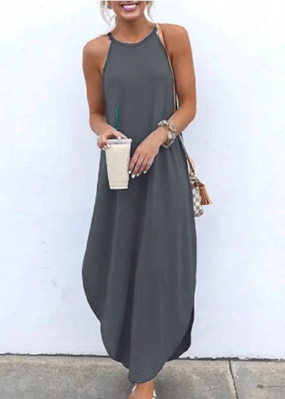 Women Sleeveless Straps High Low Hem Solid Causal Maxi Dress Chic Summer Floral Maxi Dress