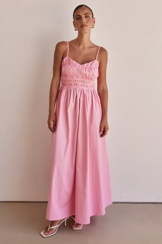 Zeno Maxi Dress (Pink) Comfortable Long-Sleeve Maxi Dress