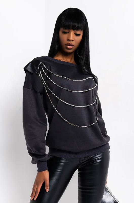 ARLO CHAIN DETAIL SWEATSHIRT Hoodie with Front Slit Layering Stylish