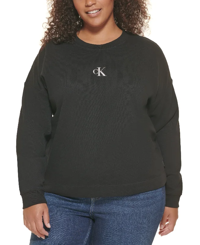 Calvin Klein Jeans Trendy Plus Size Logo Long Sleeve Sweatshirt Hoodie with Double Zipper Versatile Adjustable