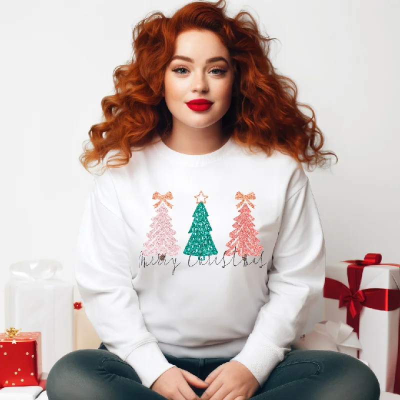 Hazel Blues® |  Christmas Trees Faux Glitter Graphic Sweatshirt Hoodie Sweatshirt Pullover