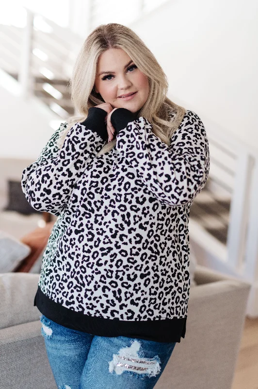 Hazel Blues® |  Cozy in Cheetah Pullover Sweatshirt Hoodie with Side Slits Relaxed Casual