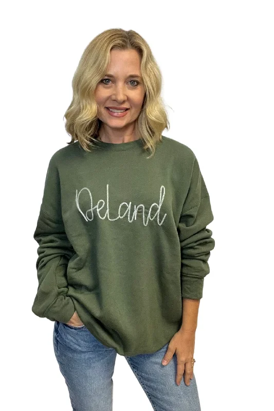 DeLand Crewneck Sweatshirt Hoodie with Frayed Bohemian Relaxed