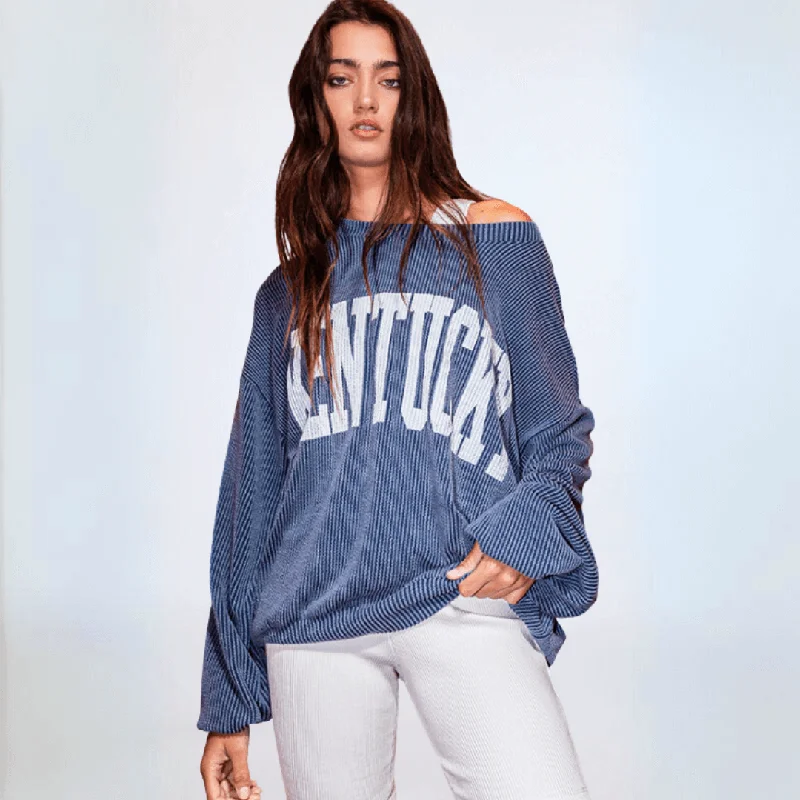 Graphic "KENTUCKY" Oversized Sweatshirt Made in USA Hoodie with Bell Sleeves Flared Feminine